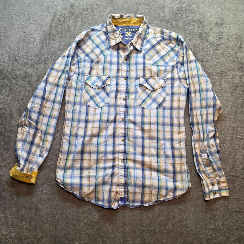 Twenty X Button Up Shirt Mens L Plaid Long Sleeve Western Snap Contrast Trim